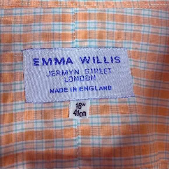 Emma Willis Orange Button Down Long Sleeve Dress Shirt, 16” Mens Check, England - Picture 6 of 10